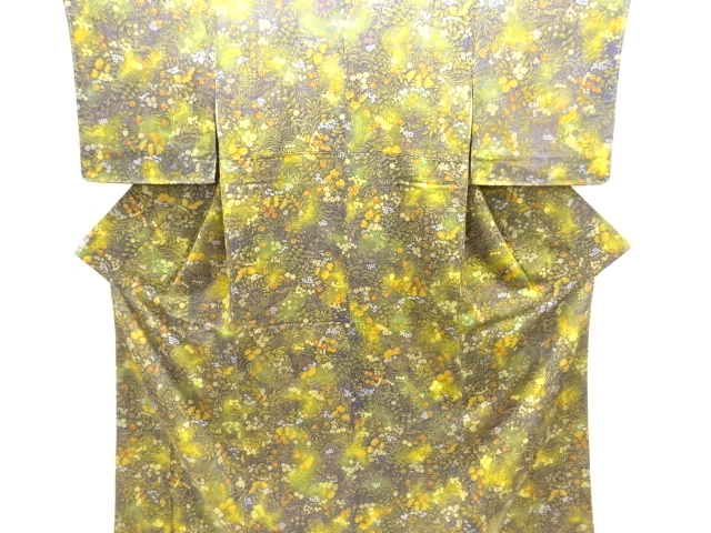 未使用品 縮緬地 草花尽くし模様小紋着物